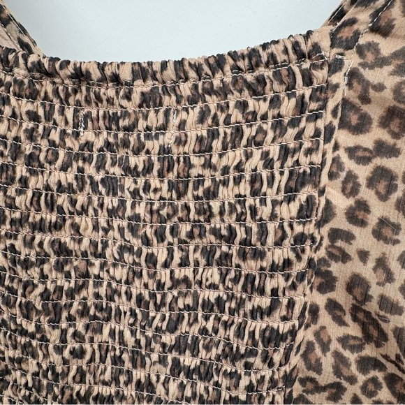 Abercrombie & Fitch Long Sleeve Ruffle Hem Mini Dress Leopard Print Smocked - Picture 5 of 12